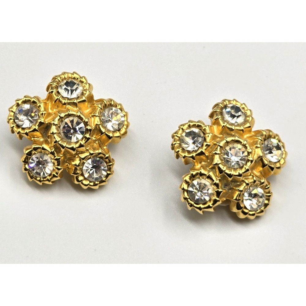 Vintage Blanca Clip Earrings Huge Chunky Sparkly Rhinestone Rope Round Gold Tone